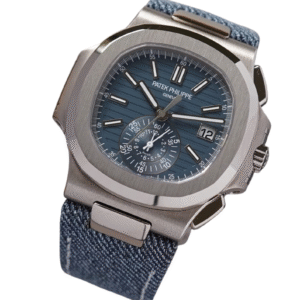 Elegant pateek philippe nautilus watch with blue fabric strap and all working chronograph