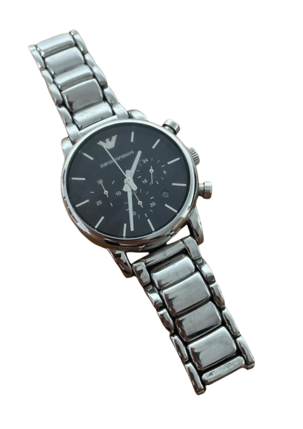 Armani Exchange Watches for Men – Silver Stainless Steel Chronograph with Black Dial