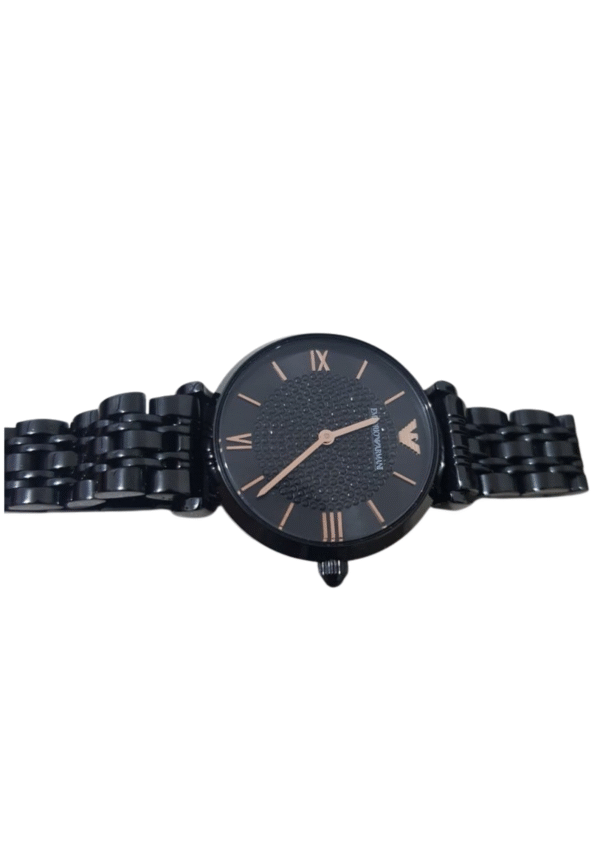 Emporio Armani black stainless steel watch with roman numeral dial