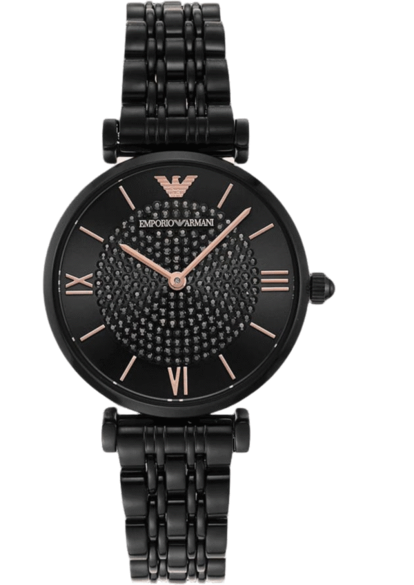 Luxury Emporio Armani black stainless steel men’s watch with textured dial